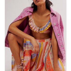 NWT Free People Multicolored Ruffle Cropped Top